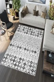 Makinede Yıkanabilir Leke Tutmaz  Gri Deko Deri Kaymaz Taban İskandinav Salon Saçaksız Halı A154  GRİ 80 x 300 - 4