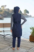 Estiva 25950 Lacivert Marin Fermuarlı Desenli Tam Boy Tesettür Mayo - 11