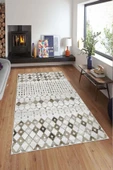 Makinede Yıkanabilir Leke Tutmaz  Kahverengi Deko Deri Kaymaz Taban İskandinav Salon Saçaksız Halı A153  KAHVERENGİ 120 x 180 - 3
