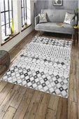 Makinede Yıkanabilir Leke Tutmaz  Gri Deko Deri Kaymaz Taban İskandinav Salon Saçaksız Halı A154  GRİ 80 x 300 - 1