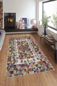 Makinede Yıkanabilir Leke Tutmaz  Multi Pvc Deri Kaymaz Taban Dekor Salon Saçaksız Halı A146  MULTİ 120 x 180 - 3
