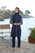 Estiva 25950 Lacivert Marin Fermuarlı Desenli Tam Boy Tesettür Mayo - 4