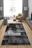Makinede Yıkanabilir Leke Tutmaz  Siyah Deko Deri Kaymaz Taban Modern Salon Saçaksız Halı A148  SİYAH 200 x 300 - 4