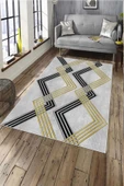 Makinede Yıkanabilir Leke Tutmaz  Gri Pvc Deri Kaymaz Taban Modern Salon Saçaksız Halı A170 - 1