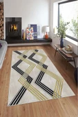 Makinede Yıkanabilir Leke Tutmaz  Krem Pvc Deri Kaymaz Taban Modern Salon Saçaksız Halı A168  KREM 160 x 230 - 10