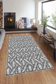 Makinede Yıkanabilir Leke Tutmaz  Gri Deko Deri Kaymaz Taban Tasarım Salon Saçaksız Halı A179  GRİ 180 x 280 thumbnail 3