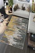 Makinede Yıkanabilir Leke Tutmaz  Yeşil Pvc Deri Kaymaz Taban Modern Salon Saçaksız Halı A162  YEŞİL 100 x 300 - 12