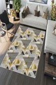 Makinede Yıkanabilir Leke Tutmaz  Gold Deko Deri Kaymaz Taban Avangart Salon Saçaksız Halı A202  GOLD 200 x 300 - 5