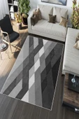 Makinede Yıkanabilir Leke Tutmaz  Gri Deko Deri Kaymaz Taban Modern Salon Saçaksız Halı A185  100 x 300 GRİ thumbnail 5