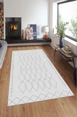 Makinede Yıkanabilir Leke Tutmaz  Gri Deko Deri Kaymaz Taban İskandinav Salon Saçaksız Halı A190  GRİ 160 x 230 - 3