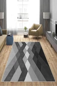 Makinede Yıkanabilir Leke Tutmaz  Gri Deko Deri Kaymaz Taban Modern Salon Saçaksız Halı A185  100 x 300 GRİ thumbnail 4