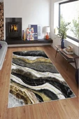 Makinede Yıkanabilir Leke Tutmaz  Gold Pvc Deri Kaymaz Taban Bohem Salon Saçaksız Halı A213  GOLD 80 x 200 - 3