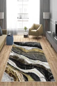 Makinede Yıkanabilir Leke Tutmaz  Gold Pvc Deri Kaymaz Taban Bohem Salon Saçaksız Halı A213  GOLD 80 x 200 - 11