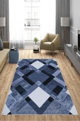 Makinede Yıkanabilir Leke Tutmaz  Mavi-Lacivert Pvc Deri Kaymaz Taban Modern Salon Saçaksız Halı A229  MAVİ-LACİVERT 80 x 150 - 4