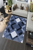 Makinede Yıkanabilir Leke Tutmaz  Mavi-Lacivert Pvc Deri Kaymaz Taban Modern Salon Saçaksız Halı A229  MAVİ-LACİVERT 80 x 150 - 5