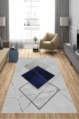 Makinede Yıkanabilir Leke Tutmaz  Lacivert-Gri Deko Deri Kaymaz Taban Tasarım Salon Saçaksız Halı A256  LACİVERT-GRİ 160 x 230 thumbnail 4