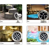 Mini Spot paslanmaz ayaklı Havuz Led Aydınlatma Ampülü lamba Mor A-1210 6W 12V IP68 - 11