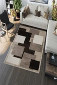 Makinede Yıkanabilir Leke Tutmaz  Kahverengi Pvc Deri Kaymaz Taban Simetrik Salon Saçaksız Halı A234  KAHVERENGİ 180 x 280 - 5