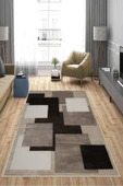 Makinede Yıkanabilir Leke Tutmaz  Kahverengi Pvc Deri Kaymaz Taban Simetrik Salon Saçaksız Halı A234  KAHVERENGİ 180 x 280 - 4
