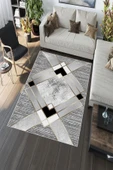 Makinede Yıkanabilir Leke Tutmaz  Gri Pvc Deri Kaymaz Taban Simetrik Salon Saçaksız Halı A242  GRİ 80 x 150 - 5
