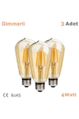 Ucuz Geldi 4 Watt Rustik Led Ampul 3 Adet St64 Dimmerli Rustik Armut Ampul E27 Duy Bal Cam Sarı Işık thumbnail 1