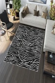 Makinede Yıkanabilir Leke Tutmaz  Siyah Pvc Deri Kaymaz Taban Tasarım Salon Saçaksız Halı A260-1  SİYAH 120 x 180 - 5