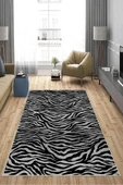 Makinede Yıkanabilir Leke Tutmaz  Siyah Pvc Deri Kaymaz Taban Tasarım Salon Saçaksız Halı A260-1  SİYAH 120 x 180 - 4