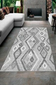 Makinede Yıkanabilir Leke Tutmaz  Gri Pvc Deri Kaymaz Taban Etnik Salon Saçaksız Halı A278  GRİ 120 x 200 - 1