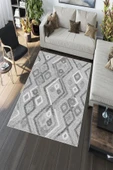Makinede Yıkanabilir Leke Tutmaz  Gri Pvc Deri Kaymaz Taban Etnik Salon Saçaksız Halı A278  GRİ 120 x 180 - 5