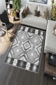 Makinede Yıkanabilir Leke Tutmaz  Gri Deko Deri Kaymaz Taban Etnik Salon Saçaksız Halı A271  GRİ 80 x 300 thumbnail 5