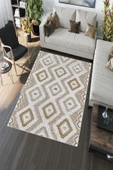Makinede Yıkanabilir Leke Tutmaz  Kahverengi Deko Deri Kaymaz Taban Etnik Salon Saçaksız Halı A279  KAHVERENGİ 100 x 300 - 5