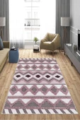 Makinede Yıkanabilir Leke Tutmaz  Pembe Deko Deri Kaymaz Taban Etnik Salon Saçaksız Halı A274  PEMBE 200 x 300 - 4