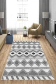 Makinede Yıkanabilir Leke Tutmaz  Gri Pvc Deri Kaymaz Taban Etnik Salon Saçaksız Halı A275  GRİ 80 x 200 - 4