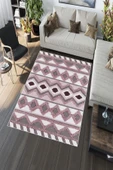 Makinede Yıkanabilir Leke Tutmaz  Pembe Deko Deri Kaymaz Taban Etnik Salon Saçaksız Halı A274  PEMBE 200 x 300 - 5