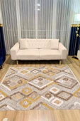 Makinede Yıkanabilir Leke Tutmaz  Hardal Dot Keçe Kaymaz Taban Etnik Salon Saçaksız Halı A277  KREM KAHVERENGİ 200 x 300 thumbnail 4