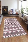 Makinede Yıkanabilir Leke Tutmaz  Pembe Deko Deri Kaymaz Taban Etnik Salon Saçaksız Halı A274  PEMBE 200 x 300 - 3