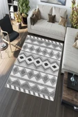 Makinede Yıkanabilir Leke Tutmaz  Gri Pvc Deri Kaymaz Taban Etnik Salon Saçaksız Halı A275  GRİ 80 x 200 - 12