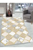 Makinede Yıkanabilir Leke Tutmaz  KREM - GRİ - GOLD Dijital Baskı Modern Figürlü Kaymaz Taban Salon Halısı A394  KREM - GRİ - GOLD 80 x 150 thumbnail 1