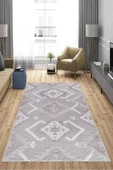 Makinede Yıkanabilir Leke Tutmaz  Pudra Pvc Deri Kaymaz Taban Etnik Salon Saçaksız Halı A289  PUDRA 80 x 200 - 4
