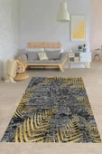 Makinede Yıkanabilir Leke Tutmaz  Siyah-Gold Pvc Deri Kaymaz Taban Modern Salon Saçaksız Halı A38  ÇOKLU 200 x 300 - 1