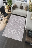 Makinede Yıkanabilir Leke Tutmaz  Pudra Pvc Deri Kaymaz Taban Etnik Salon Saçaksız Halı A289  PUDRA 80 x 200 - 5