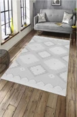 Makinede Yıkanabilir Leke Tutmaz  Açık Gri Deko Deri Kaymaz Taban Etnik Desen Salon Saçaksız Halı A287  AÇIK GRİ 100 x 300 thumbnail 1