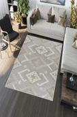 Makinede Yıkanabilir Leke Tutmaz  Vizon Deko Deri Kaymaz Taban Etnik Salon Saçaksız Halı A290  VİZON 120 x 180 - 5