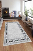 Makinede Yıkanabilir Leke Tutmaz  Multi Deko Deri Kaymaz Taban Etnik Çerçeve Salon Saçaksız Halı A295  MULTİ 100 x 200 - 3