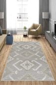 Makinede Yıkanabilir Leke Tutmaz  Vizon Pvc Deri Kaymaz Taban Etnik Salon Saçaksız Halı A290  VİZON 160 x 230 - 11