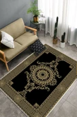Makinede Yıkanabilir Leke Tutmaz  Gold Dot Keçe Kaymaz Taban Göbekli Salon Saçaksız Halı B1192  180 x 280 GOLD - 4