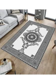 Makinede Yıkanabilir Leke Tutmaz  Beyaz-Siyah Dot Keçe Kaymaz Taban Göbekli Salon Saçaksız Halı B1190  BEYAZ 200 x 300 thumbnail 5