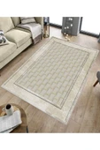 Makinede Yıkanabilir Leke Tutmaz  Krem Dot Keçe Kaymaz Taban Baklava Desen Salon Saçaksız Halı B1184  KREM 100 x 200 thumbnail 5