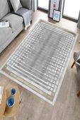 Makinede Yıkanabilir Leke Tutmaz  Gümüş Dot Keçe Kaymaz Taban Çerçeve Salon Saçaksız Halı B1172  GÜMÜŞ 80 x 200 thumbnail 3