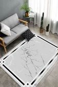 Makinede Yıkanabilir Leke Tutmaz  Gri Dot Keçe Kaymaz Taban Çerçeve Salon Saçaksız Halı B1213  GRİ 160 x 230 thumbnail 4